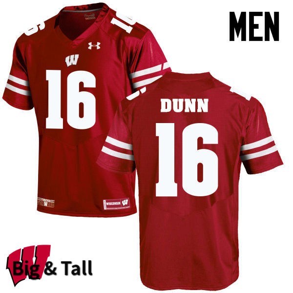 Wisconsin Badgers Men's #16 Jack Dunn NCAA Under Armour Authentic Red Big & Tall College Stitched Football Jersey EI40Q68AF